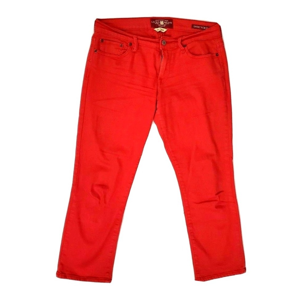 Lucky Brand Sweet' N Crop‎ Jeans Women's Size 2/26 (30x25) Coral Red Stretch
